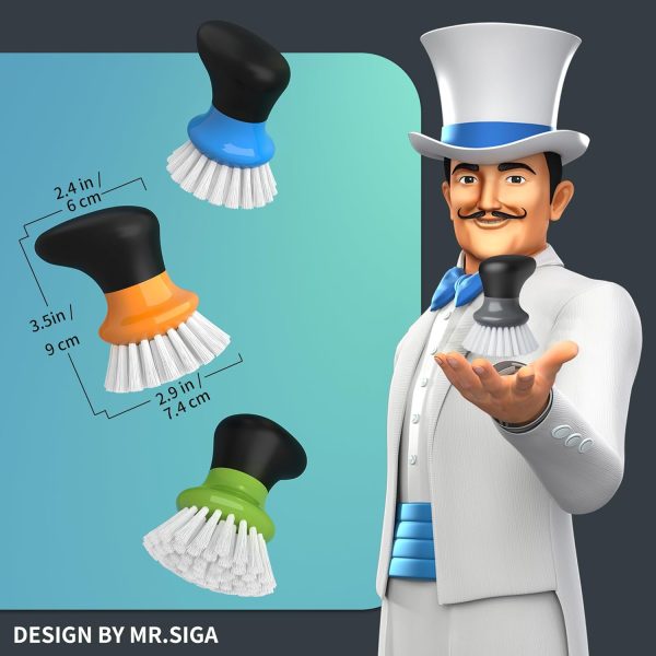 MR.SIGA Dish Scrub Brush, Palm Brush Dish Scrubber with Ergonomic Grip, Kitchen Brushes for Dishes, Gray, Pack of 2 - Image 2