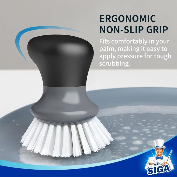 MR.SIGA Dish Scrub Brush, Palm Brush Dish Scrubber with Ergonomic Grip, Kitchen Brushes for Dishes, Gray, Pack of 2 - Image 3