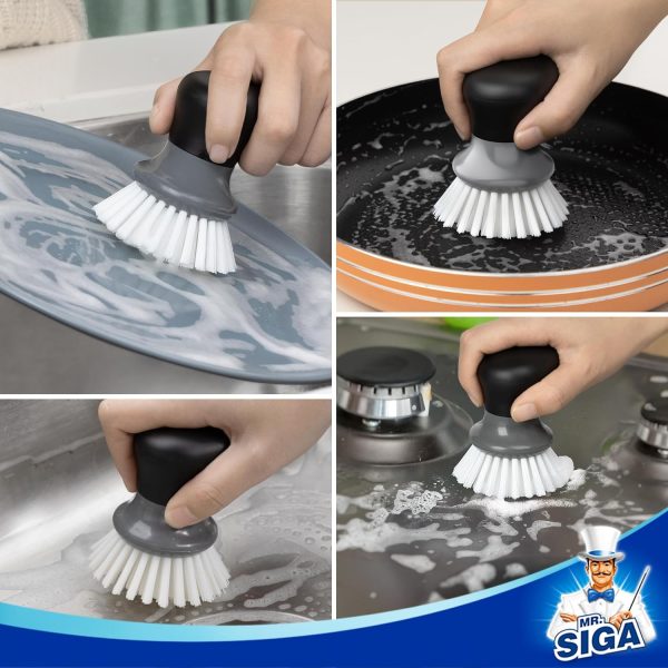 MR.SIGA Dish Scrub Brush, Palm Brush Dish Scrubber with Ergonomic Grip, Kitchen Brushes for Dishes, Gray, Pack of 2 - Image 5