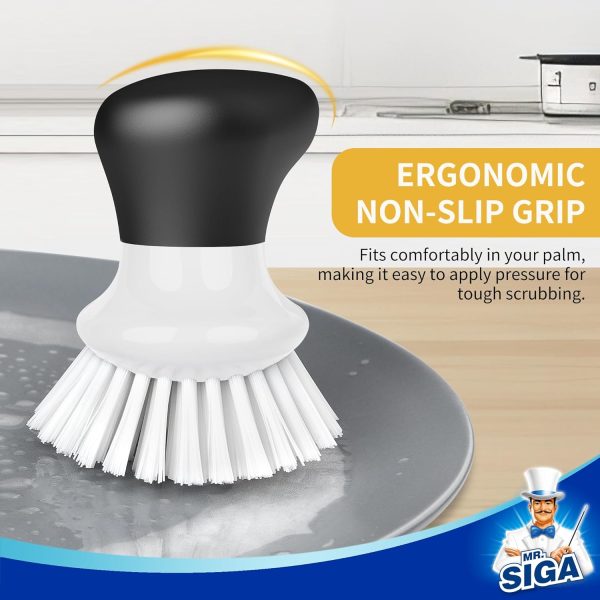 MR.SIGA Dish Scrub Brush, Palm Brush Dish Scrubber with Ergonomic Grip, Kitchen Brushes for Dishes, Gray, Pack of 2 - Image 10