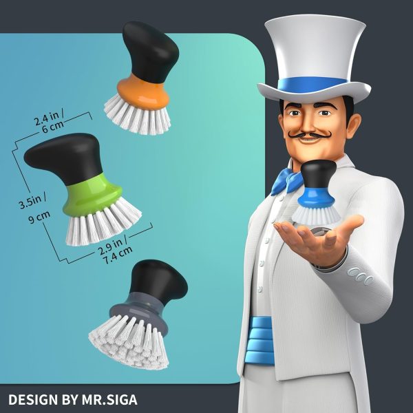 MR.SIGA Dish Scrub Brush, Palm Brush Dish Scrubber with Ergonomic Grip, Kitchen Brushes for Dishes, Gray, Pack of 2 - Image 14