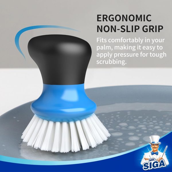 MR.SIGA Dish Scrub Brush, Palm Brush Dish Scrubber with Ergonomic Grip, Kitchen Brushes for Dishes, Gray, Pack of 2 - Image 15