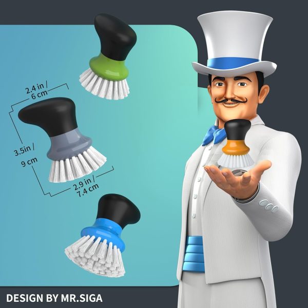 MR.SIGA Dish Scrub Brush, Palm Brush Dish Scrubber with Ergonomic Grip, Kitchen Brushes for Dishes, Gray, Pack of 2 - Image 20