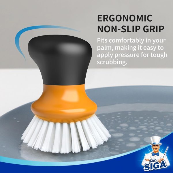 MR.SIGA Dish Scrub Brush, Palm Brush Dish Scrubber with Ergonomic Grip, Kitchen Brushes for Dishes, Gray, Pack of 2 - Image 21