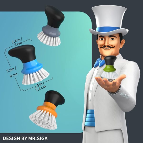 MR.SIGA Dish Scrub Brush, Palm Brush Dish Scrubber with Ergonomic Grip, Kitchen Brushes for Dishes, Gray, Pack of 2 - Image 26