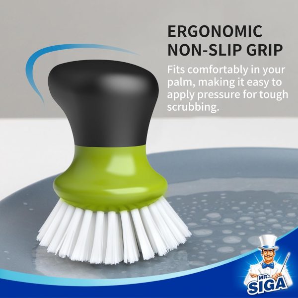 MR.SIGA Dish Scrub Brush, Palm Brush Dish Scrubber with Ergonomic Grip, Kitchen Brushes for Dishes, Gray, Pack of 2 - Image 27