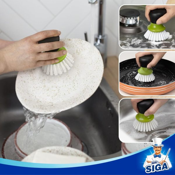 MR.SIGA Dish Scrub Brush, Palm Brush Dish Scrubber with Ergonomic Grip, Kitchen Brushes for Dishes, Gray, Pack of 2 - Image 29