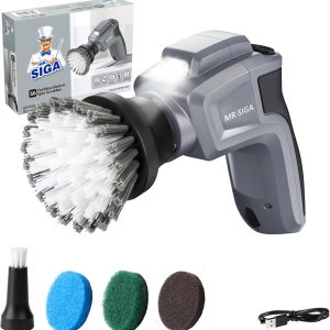 MR.SIGA Electric Spin Scrubber for Kitchen and Bathroom Cleaning, Waterproof Rechargeable Cordless Spin Scrubber with 5 Replaceable Cleaning Brushes and Pads