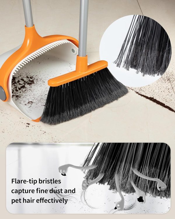 MR.SIGA Broom and Dustpan Set with Long Handle, Stand Upright Broom with Dustpan Combo for Cleaning Office, Garage, Lobby, Lightweight Sweeping Set, 51.7"(131 cm) Long Handle, White & Orange - Image 3