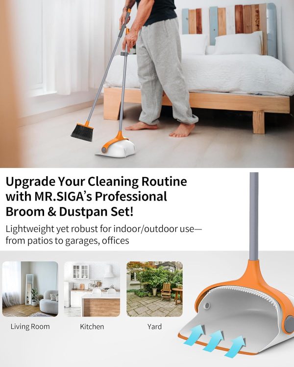 MR.SIGA Broom and Dustpan Set with Long Handle, Stand Upright Broom with Dustpan Combo for Cleaning Office, Garage, Lobby, Lightweight Sweeping Set, 51.7"(131 cm) Long Handle, White & Orange - Image 5