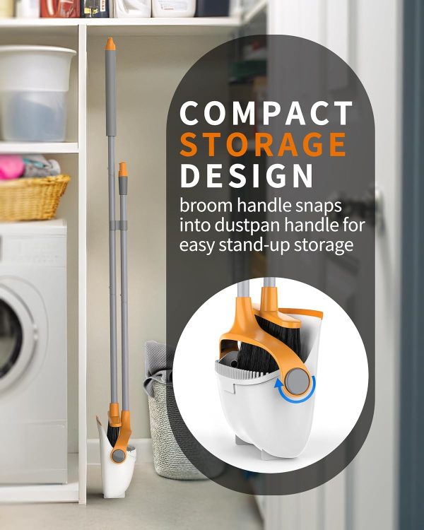 MR.SIGA Broom and Dustpan Set with Long Handle, Stand Upright Broom with Dustpan Combo for Cleaning Office, Garage, Lobby, Lightweight Sweeping Set, 51.7"(131 cm) Long Handle, White & Orange - Image 7
