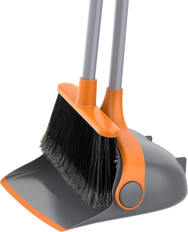 MR.SIGA Broom and Dustpan Set with Long Handle, Stand Upright Broom with Dustpan Combo for Cleaning Office, Garage, Lobby, Lightweight Sweeping Set, 51.7"(131 cm) Long Handle, White & Orange - Image 8