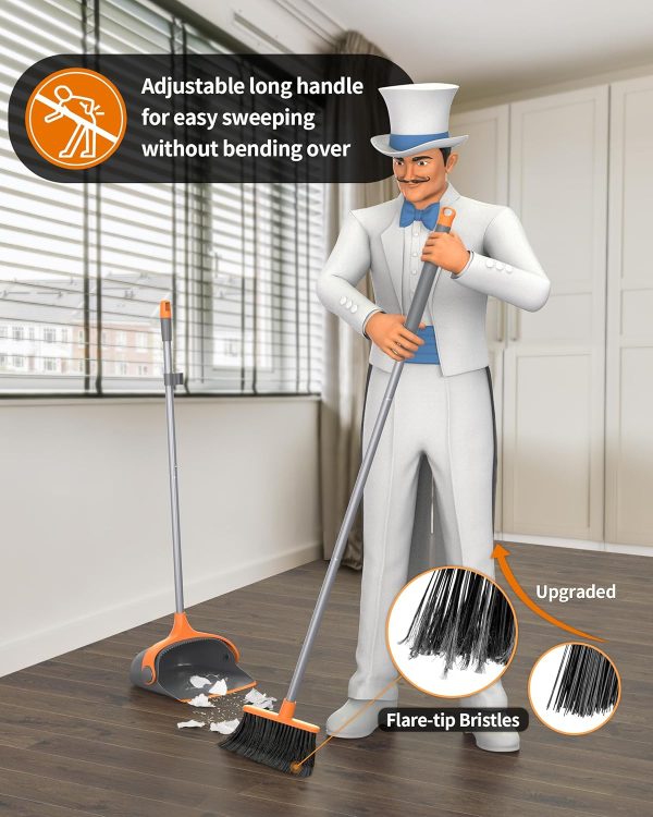 MR.SIGA Broom and Dustpan Set with Long Handle, Stand Upright Broom with Dustpan Combo for Cleaning Office, Garage, Lobby, Lightweight Sweeping Set, 51.7"(131 cm) Long Handle, White & Orange - Image 9