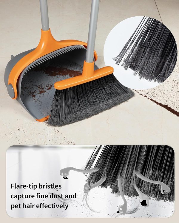 MR.SIGA Broom and Dustpan Set with Long Handle, Stand Upright Broom with Dustpan Combo for Cleaning Office, Garage, Lobby, Lightweight Sweeping Set, 51.7"(131 cm) Long Handle, White & Orange - Image 10