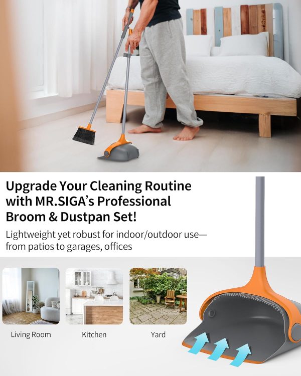 MR.SIGA Broom and Dustpan Set with Long Handle, Stand Upright Broom with Dustpan Combo for Cleaning Office, Garage, Lobby, Lightweight Sweeping Set, 51.7"(131 cm) Long Handle, White & Orange - Image 12