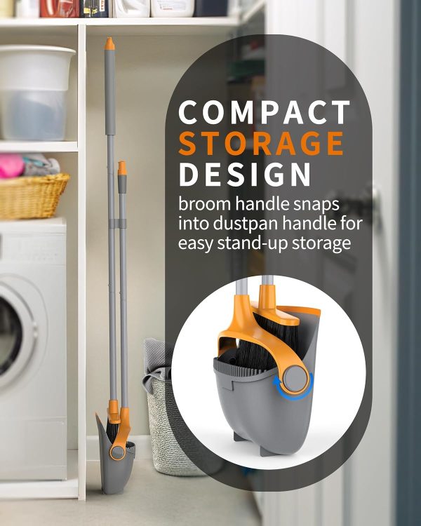 MR.SIGA Broom and Dustpan Set with Long Handle, Stand Upright Broom with Dustpan Combo for Cleaning Office, Garage, Lobby, Lightweight Sweeping Set, 51.7"(131 cm) Long Handle, White & Orange - Image 14