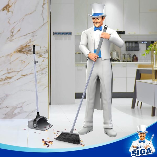 MR.SIGA Broom and Dustpan Set with Long Handle, Stand Upright Broom with Dustpan Combo for Cleaning Office, Garage, Lobby, Lightweight Sweeping Set, 51.7"(131 cm) Long Handle, White & Orange - Image 16