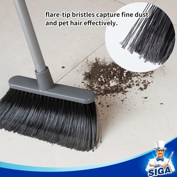 MR.SIGA Broom and Dustpan Set with Long Handle, Stand Upright Broom with Dustpan Combo for Cleaning Office, Garage, Lobby, Lightweight Sweeping Set, 51.7"(131 cm) Long Handle, White & Orange - Image 17
