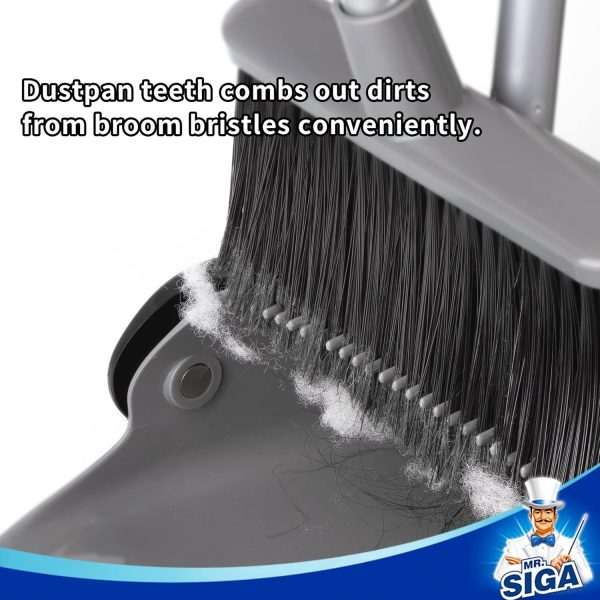 MR.SIGA Broom and Dustpan Set with Long Handle, Stand Upright Broom with Dustpan Combo for Cleaning Office, Garage, Lobby, Lightweight Sweeping Set, 51.7"(131 cm) Long Handle, White & Orange - Image 18