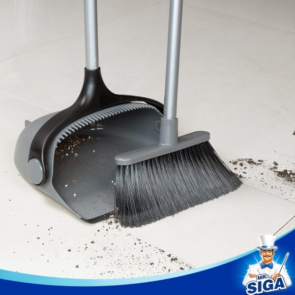 MR.SIGA Broom and Dustpan Set with Long Handle, Stand Upright Broom with Dustpan Combo for Cleaning Office, Garage, Lobby, Lightweight Sweeping Set, 51.7"(131 cm) Long Handle, White & Orange - Image 19