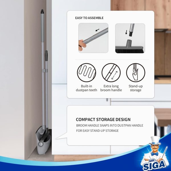 MR.SIGA Broom and Dustpan Set with Long Handle, Stand Upright Broom with Dustpan Combo for Cleaning Office, Garage, Lobby, Lightweight Sweeping Set, 51.7"(131 cm) Long Handle, White & Orange - Image 20