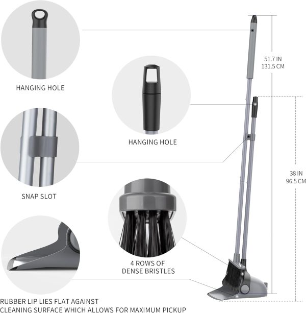 MR.SIGA Broom and Dustpan Set with Long Handle, Stand Upright Broom with Dustpan Combo for Cleaning Office, Garage, Lobby, Lightweight Sweeping Set, 51.7"(131 cm) Long Handle, White & Orange - Image 21