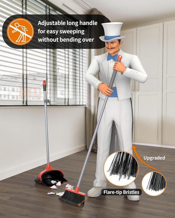 MR.SIGA Broom and Dustpan Set with Long Handle, Stand Upright Broom with Dustpan Combo for Cleaning Office, Garage, Lobby, Lightweight Sweeping Set, 51.7"(131 cm) Long Handle, White & Orange - Image 23