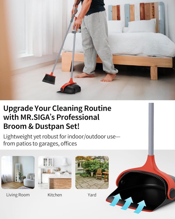 MR.SIGA Broom and Dustpan Set with Long Handle, Stand Upright Broom with Dustpan Combo for Cleaning Office, Garage, Lobby, Lightweight Sweeping Set, 51.7"(131 cm) Long Handle, White & Orange - Image 26