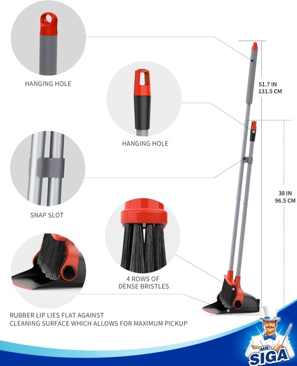 MR.SIGA Broom and Dustpan Set with Long Handle, Stand Upright Broom with Dustpan Combo for Cleaning Office, Garage, Lobby, Lightweight Sweeping Set, 51.7"(131 cm) Long Handle, White & Orange - Image 27