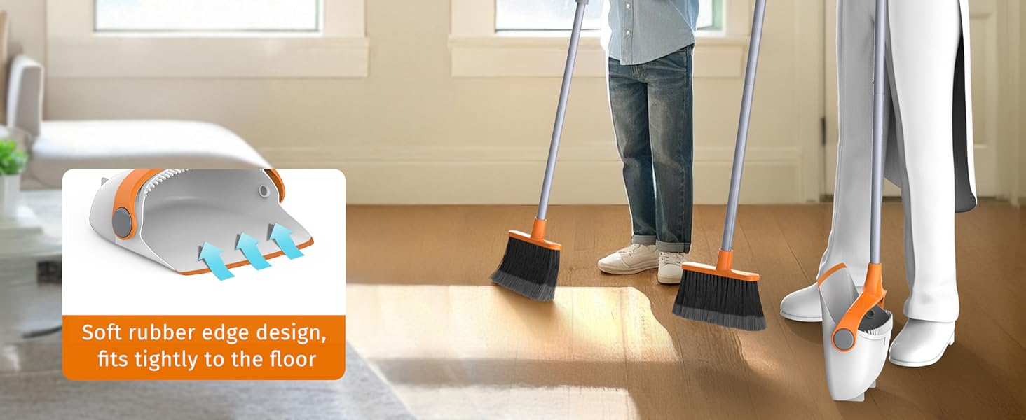 MR.SIGA Broom and Dustpan Set with Long Handle