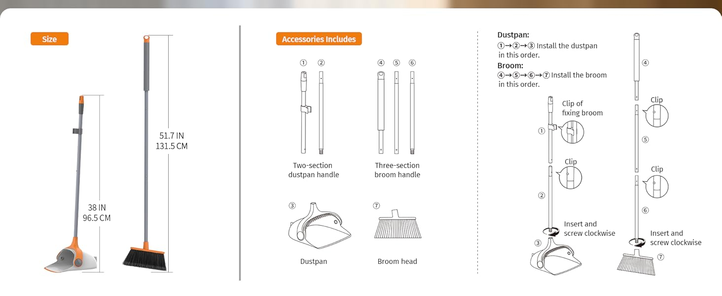 MR.SIGA Broom and Dustpan Set with Long Handle