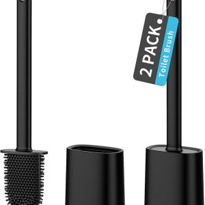 MR.SIGA Toilet Brush and Holder Set, Wall Mounted Toilet Bowl Brush, Compact Toilet Scrub Brush with Holder for Bathroom, Black, 2 Pack