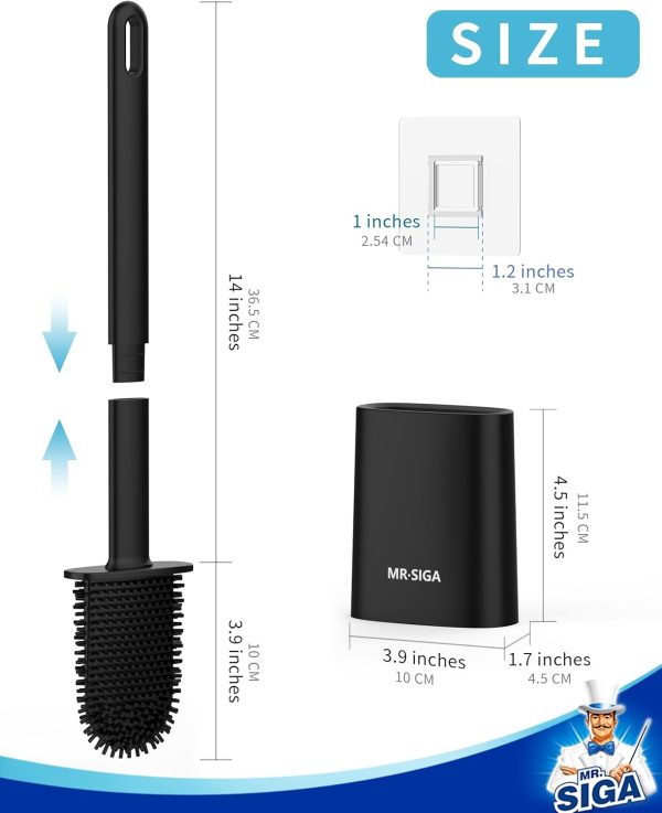 MR.SIGA Toilet Brush and Holder Set, Wall Mounted Toilet Bowl Brush, Compact Toilet Scrub Brush with Holder for Bathroom, Black, 2 Pack - Image 3