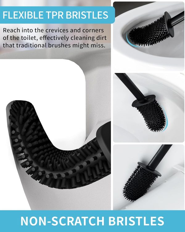 MR.SIGA Toilet Brush and Holder Set, Wall Mounted Toilet Bowl Brush, Compact Toilet Scrub Brush with Holder for Bathroom, Black, 2 Pack - Image 4