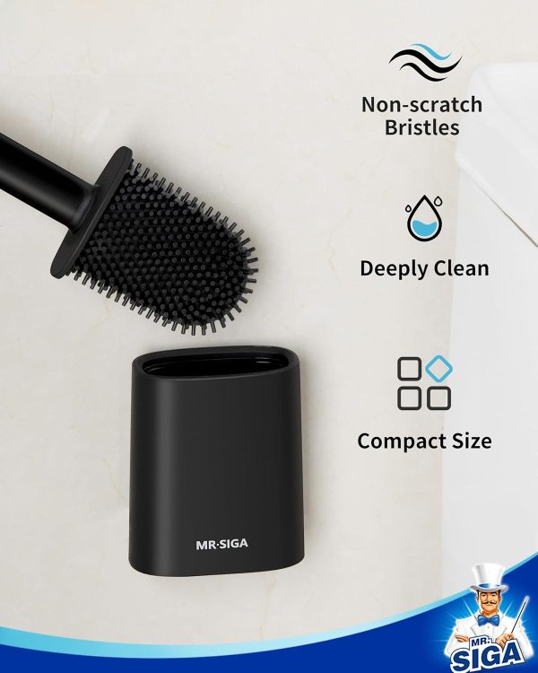 MR.SIGA Toilet Brush and Holder Set, Wall Mounted Toilet Bowl Brush, Compact Toilet Scrub Brush with Holder for Bathroom, Black, 2 Pack - Image 6