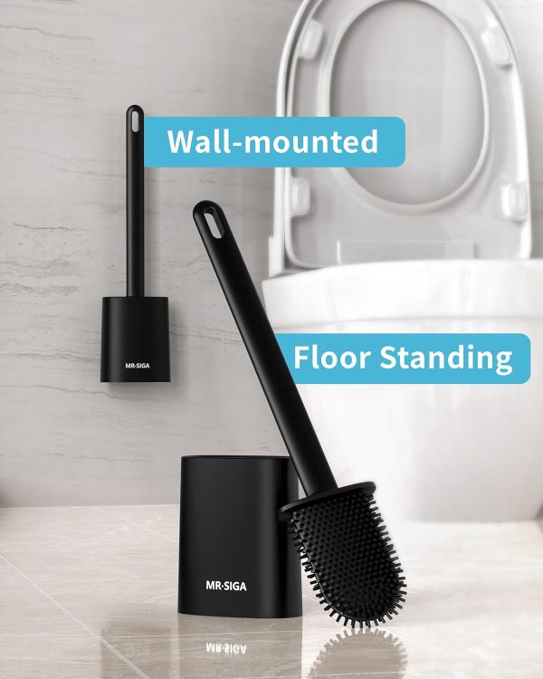 MR.SIGA Toilet Brush and Holder Set, Wall Mounted Toilet Bowl Brush, Compact Toilet Scrub Brush with Holder for Bathroom, Black, 2 Pack - Image 8