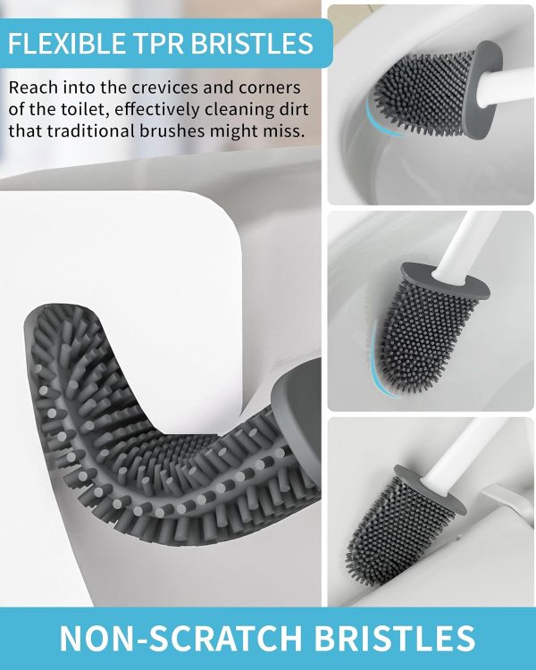 MR.SIGA Toilet Brush and Holder Set, Wall Mounted Toilet Bowl Brush, Compact Toilet Scrub Brush with Holder for Bathroom, Black, 2 Pack - Image 12