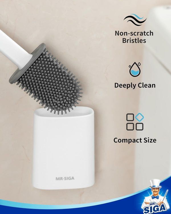 MR.SIGA Toilet Brush and Holder Set, Wall Mounted Toilet Bowl Brush, Compact Toilet Scrub Brush with Holder for Bathroom, Black, 2 Pack - Image 14