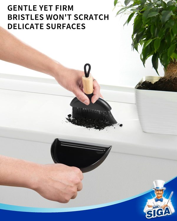 MR.SIGA Mini Dustpan and Brush Set, Portable Cleaning Brush and Dustpan Combo with Bamboo Handle, Black, 1 Set - Image 3