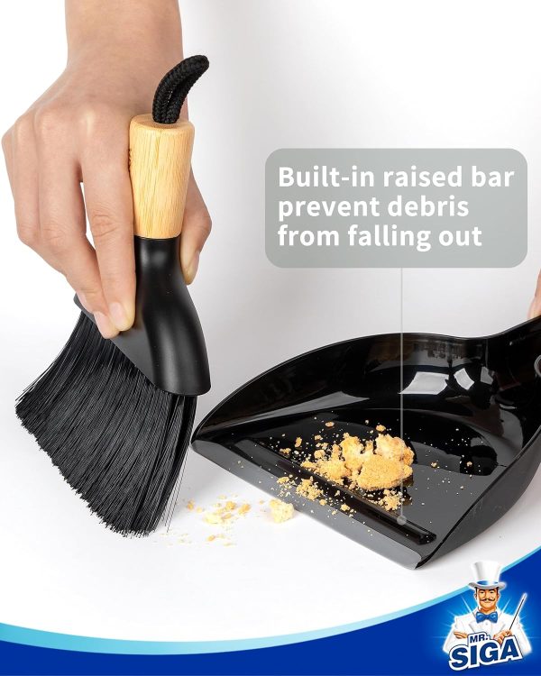 MR.SIGA Mini Dustpan and Brush Set, Portable Cleaning Brush and Dustpan Combo with Bamboo Handle, Black, 1 Set - Image 5