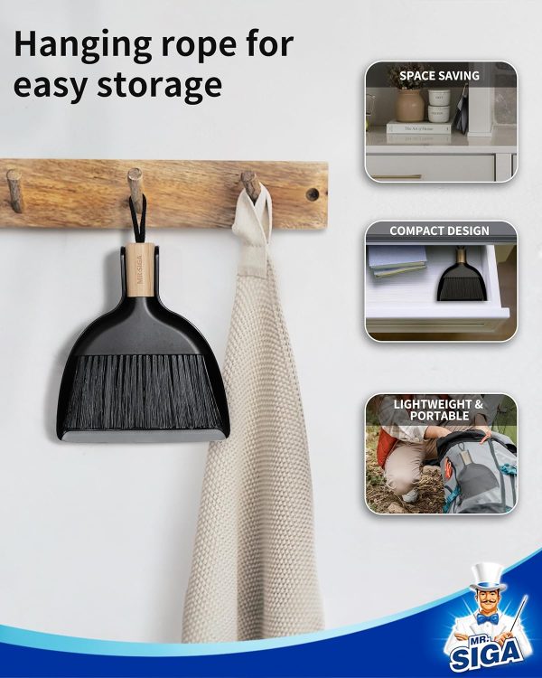 MR.SIGA Mini Dustpan and Brush Set, Portable Cleaning Brush and Dustpan Combo with Bamboo Handle, Black, 1 Set - Image 6