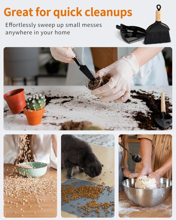 MR.SIGA Mini Dustpan and Brush Set, Portable Cleaning Brush and Dustpan Combo with Bamboo Handle, Black, 1 Set - Image 7