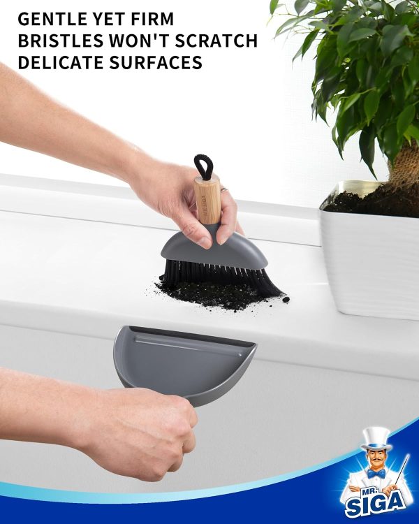 MR.SIGA Mini Dustpan and Brush Set, Portable Cleaning Brush and Dustpan Combo with Bamboo Handle, Black, 1 Set - Image 10