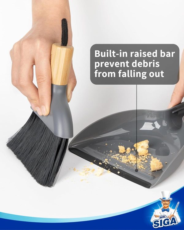 MR.SIGA Mini Dustpan and Brush Set, Portable Cleaning Brush and Dustpan Combo with Bamboo Handle, Black, 1 Set - Image 12