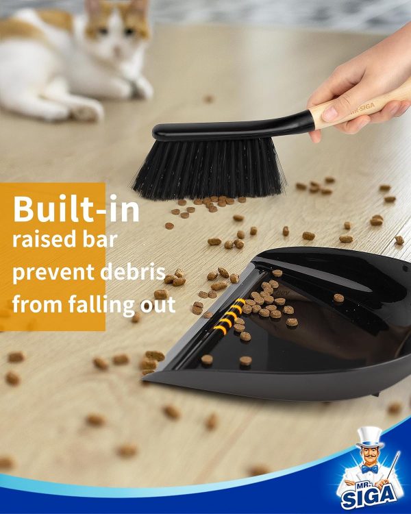 MR.SIGA Dustpan and Brush Set, Portable Cleaning Brush and Dustpan Combo with Bamboo Handle, Black, 1 Set - Image 5