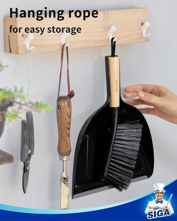 MR.SIGA Dustpan and Brush Set, Portable Cleaning Brush and Dustpan Combo with Bamboo Handle, Black, 1 Set - Image 6