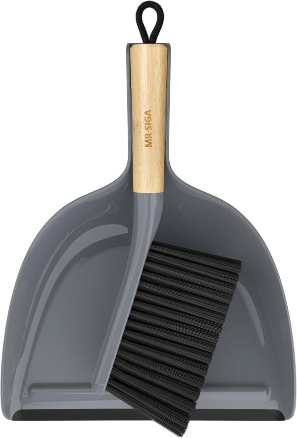 MR.SIGA Dustpan and Brush Set, Portable Cleaning Brush and Dustpan Combo with Bamboo Handle, Black, 1 Set - Image 8