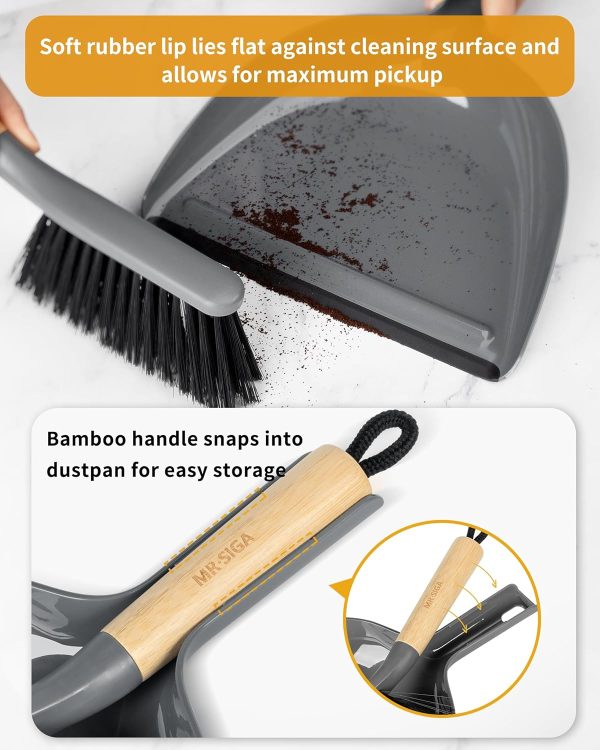 MR.SIGA Dustpan and Brush Set, Portable Cleaning Brush and Dustpan Combo with Bamboo Handle, Black, 1 Set - Image 10