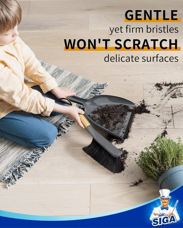 MR.SIGA Dustpan and Brush Set, Portable Cleaning Brush and Dustpan Combo with Bamboo Handle, Black, 1 Set - Image 11