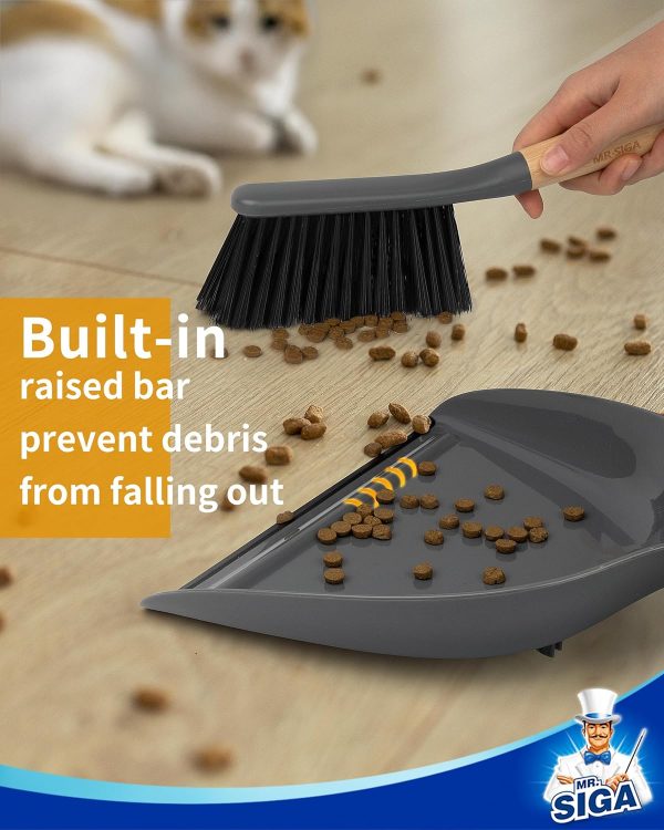 MR.SIGA Dustpan and Brush Set, Portable Cleaning Brush and Dustpan Combo with Bamboo Handle, Black, 1 Set - Image 12